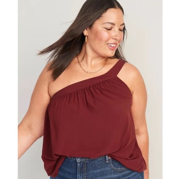 Old Navy Womens Size XXL ~ Burgundy Soft Woven One Shoulder - Picture 1 of 9